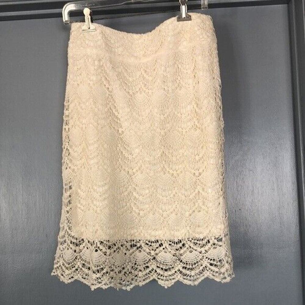 Downeast Sz Large White Crocheted Lace Mini Skirt 100% Cotton, Lined